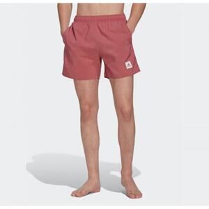 NWT Adidas Mens Pink Strata Short Length Solid Drawstring Swim Trunks Shorts 2XL